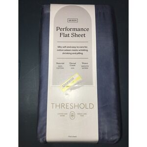 Threshold‎ QUEEN 400 Thread Count Performance Flat Sheet Metallic Blue NEW